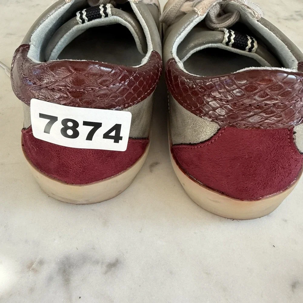SHU SHOP Paula Womens Star Sneakers Size 8 Metallic Silver‎ Pink Burgundy $89